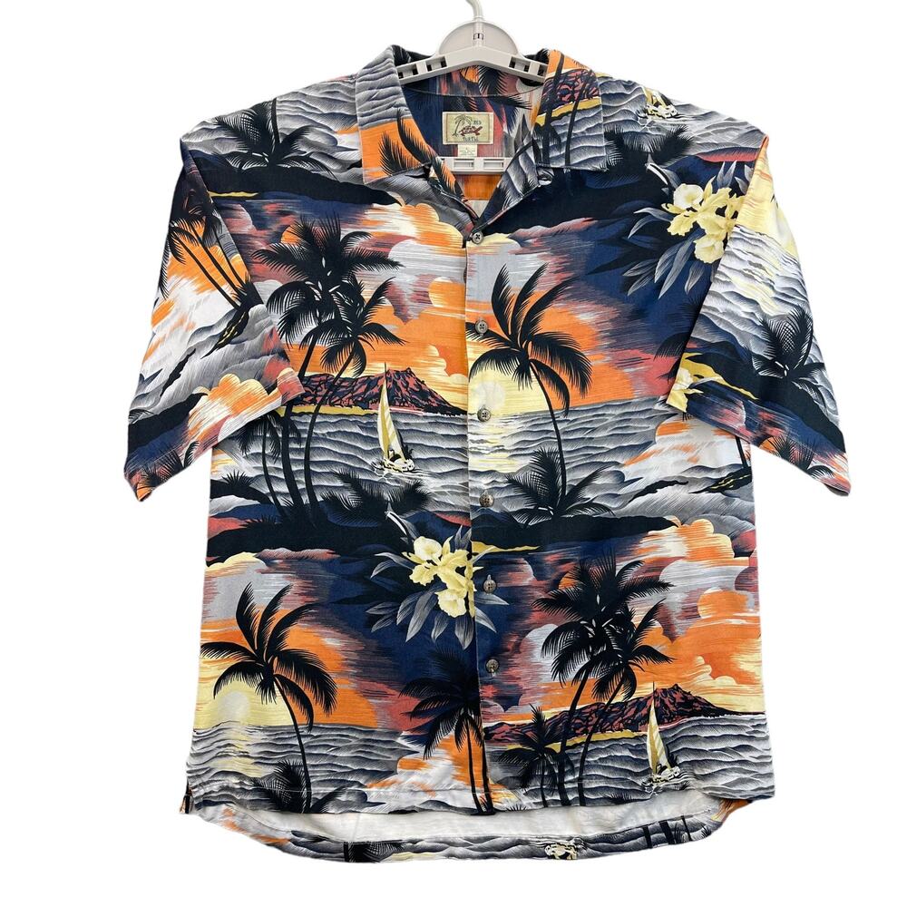 Red Turtle Hawaiian Collared Polo Shirt Size Large Vintage